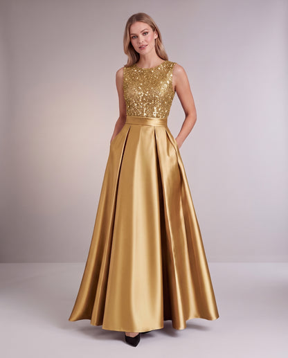 Sequin Pleated Ball Gown