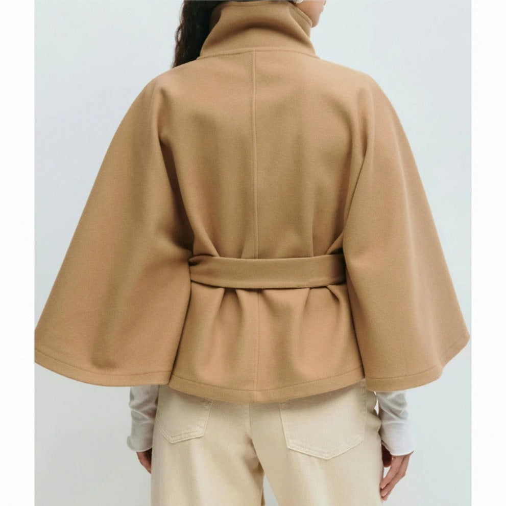 Wool High Neck Wrap Coat