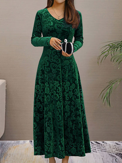 Textured Velvet Long Sleeve Maxi Dress