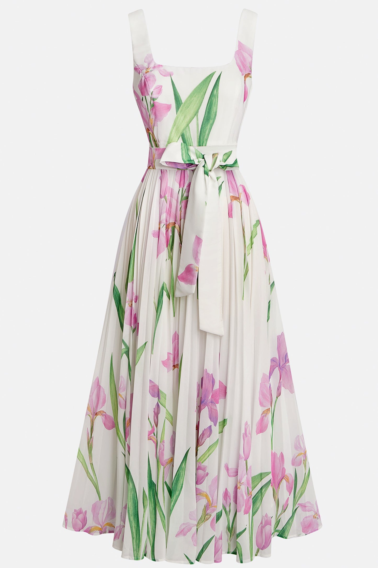 Floral Pleated Belted Maxi Dress