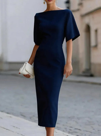 High Neck Fitted Midi Dress