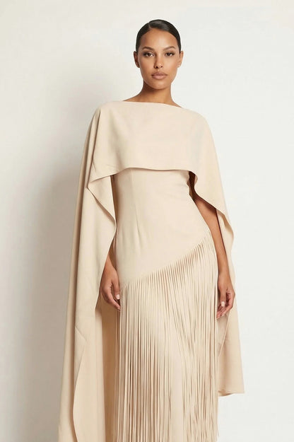 Cape Overlay Fringe Maxi Dress