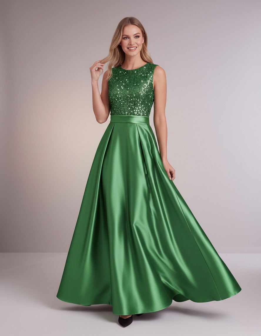 Sequin Pleated Ball Gown