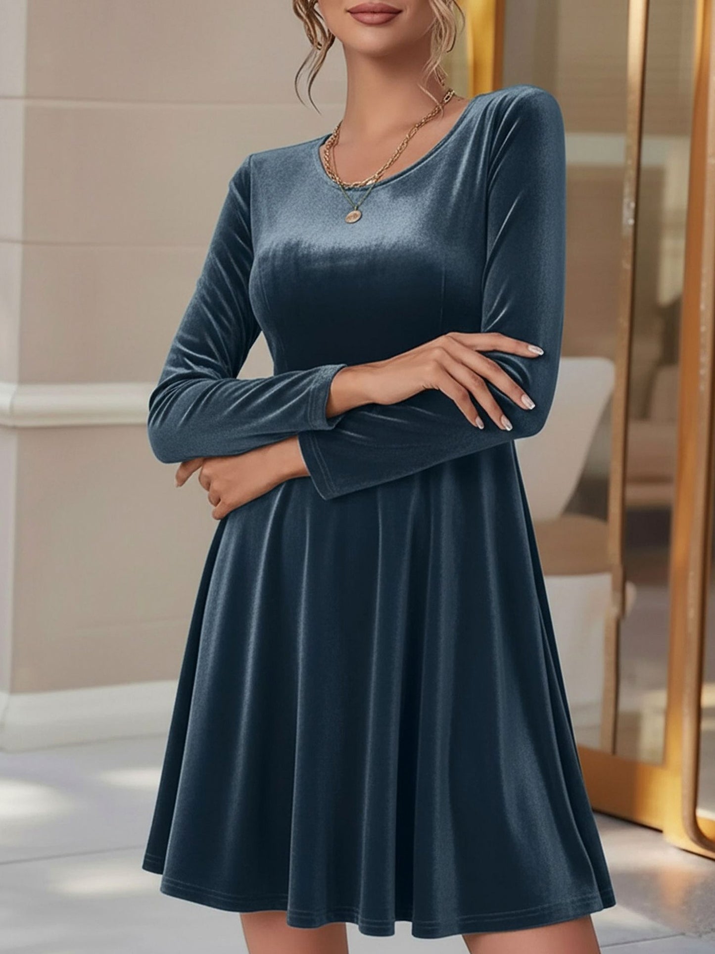 Velvet Long Sleeve Mini Dress