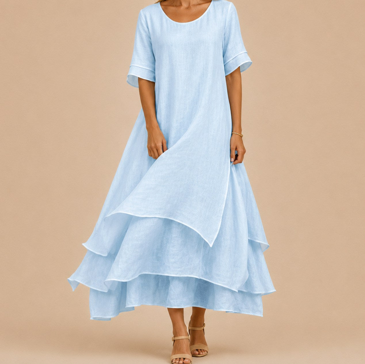 Linen Sheer Overlay Maxi Dress