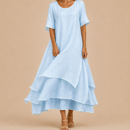Linen Sheer Overlay Maxi Dress