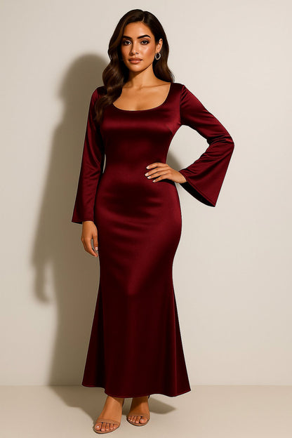 Satin Long Sleeve Maxi Dress