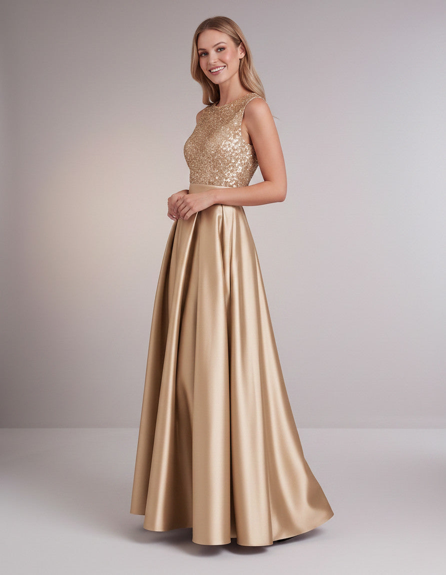 Sequin Pleated Ball Gown