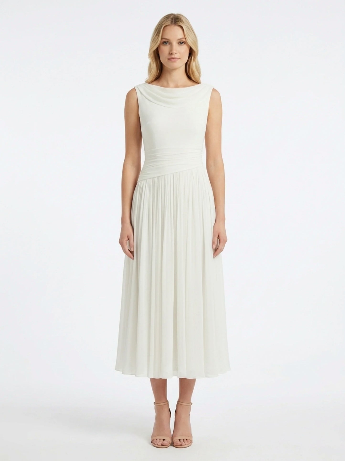 Ruched Pleated Midi Dress