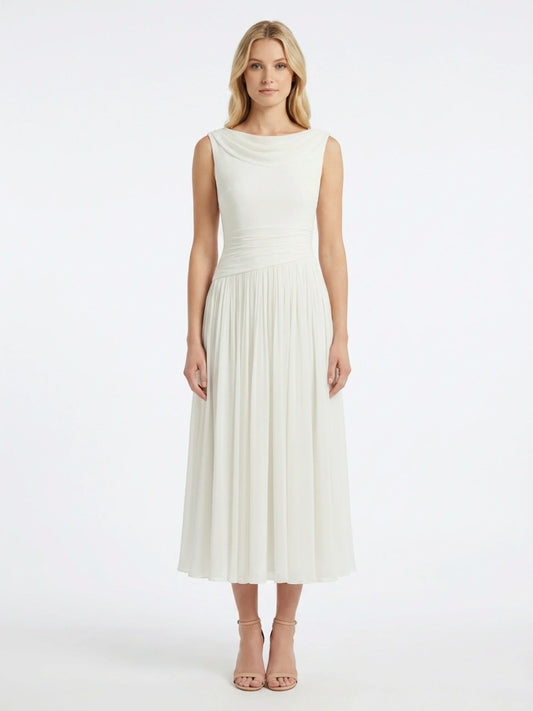 Ruched Pleated Midi Dress