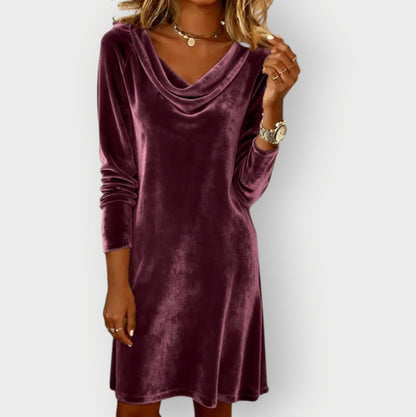 Velvet Cowl Neck Mini Dress