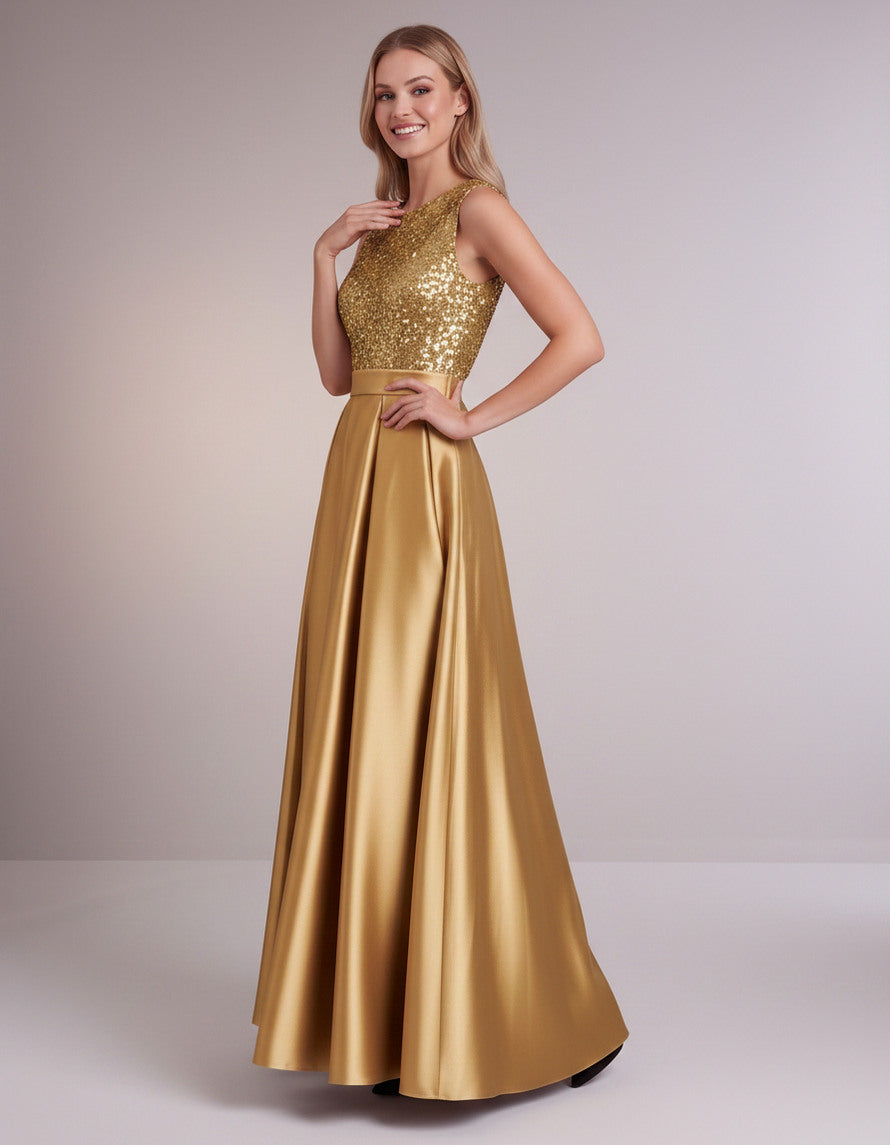 Sequin Pleated Ball Gown