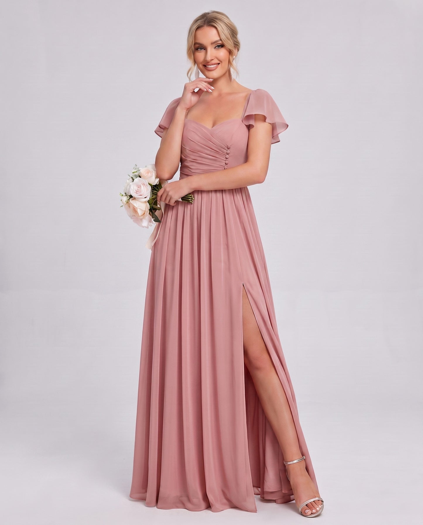 Chiffon Ruched Maxi Dress