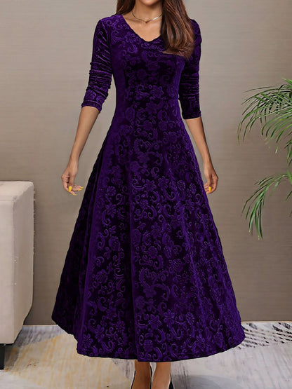 Textured Velvet Long Sleeve Maxi Dress