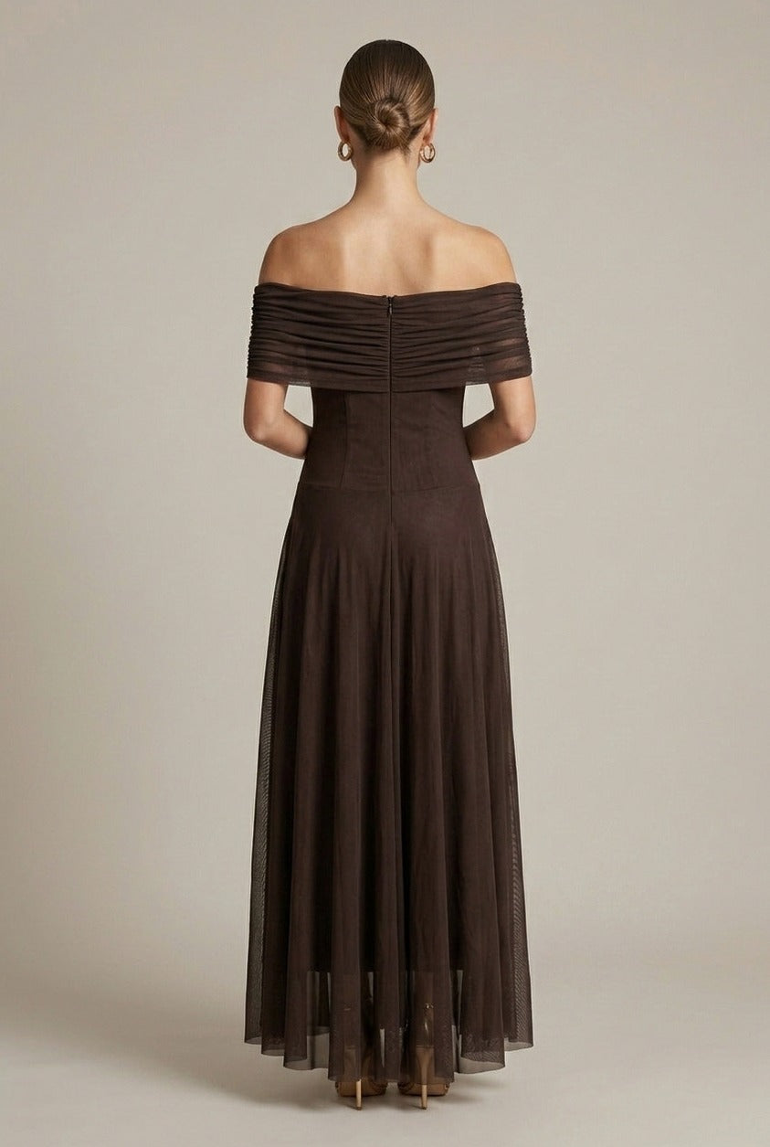 Mesh Off Shoulder Midi Dress