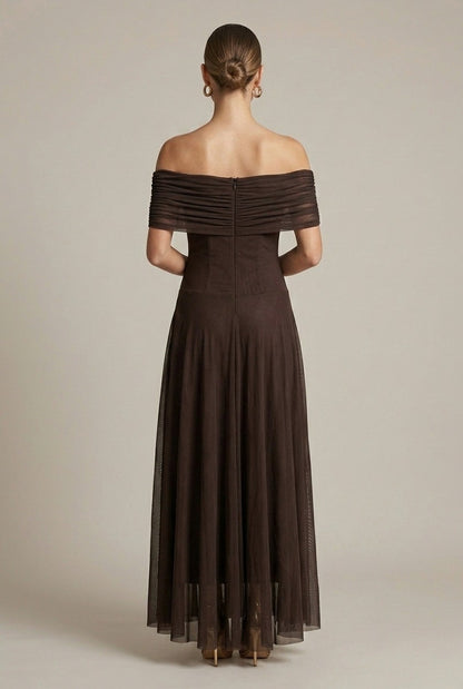 Mesh Off Shoulder Midi Dress