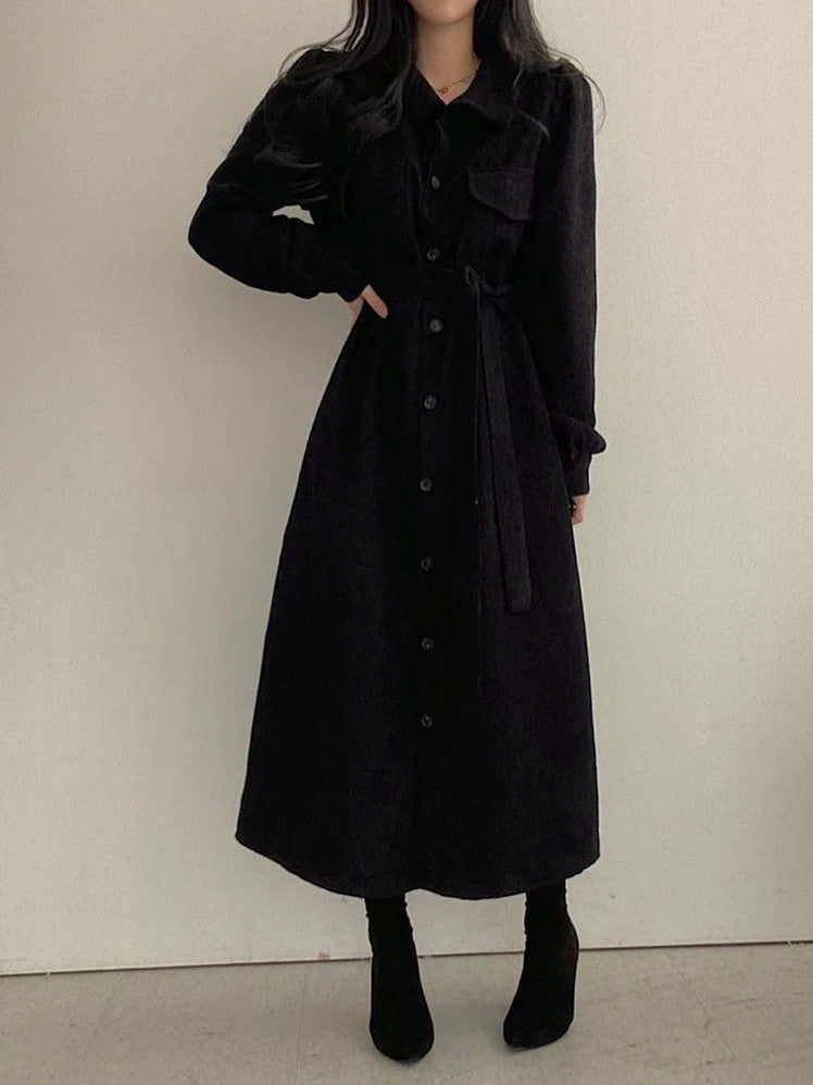 Suede Tie Waist Shirt Dress