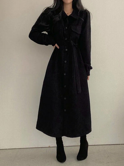 Suede Tie Waist Shirt Dress