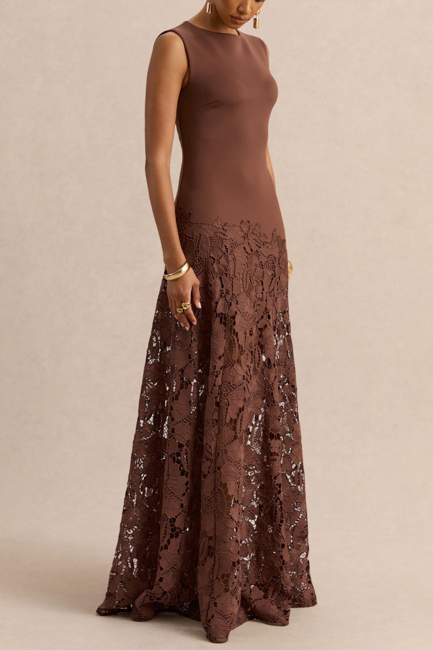 High Neck Lace Maxi Dress
