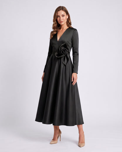 Satin Long Sleeve Midi Dress