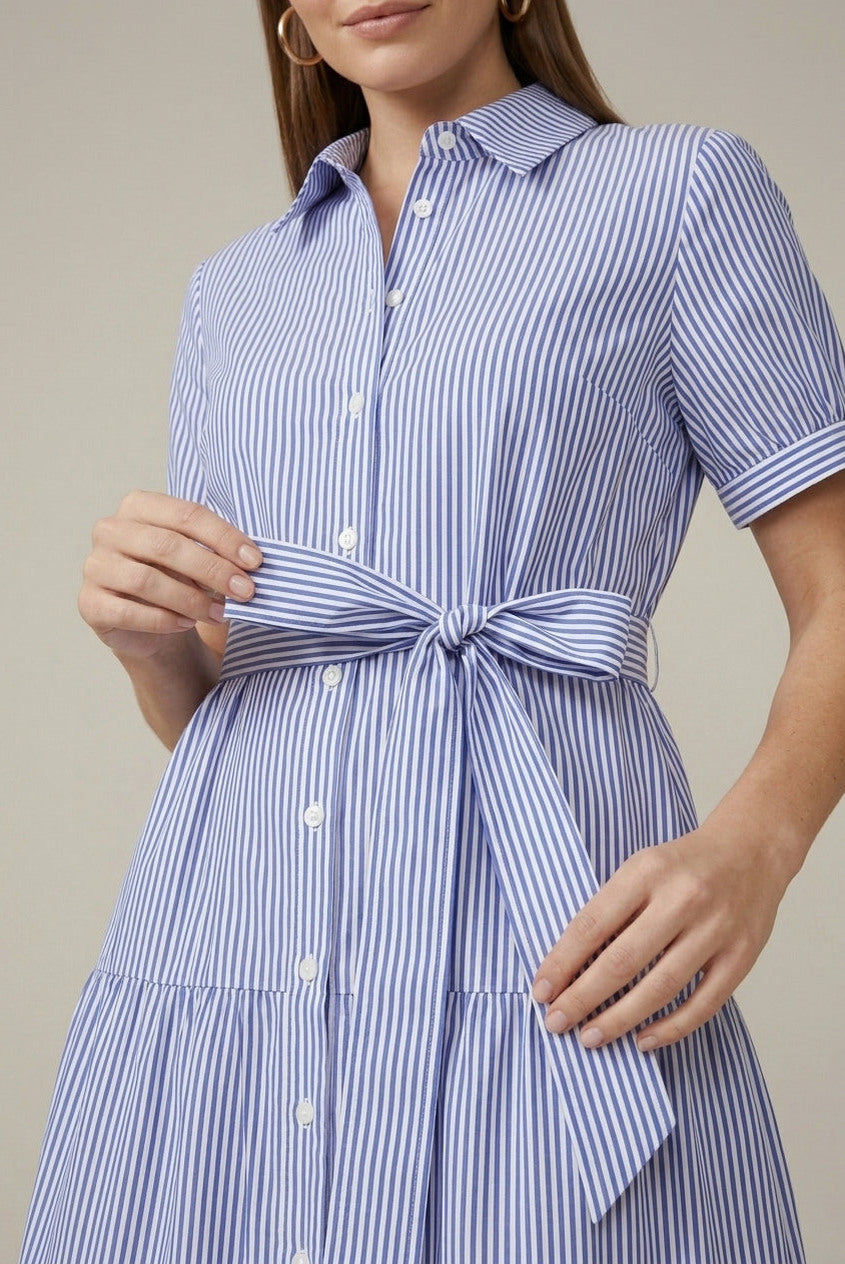 Striped Tiered Maxi Shirt Dress