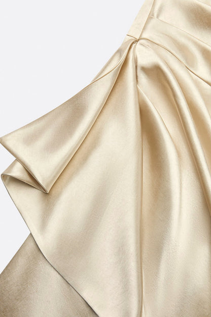 Satin One Shoulder Ruched Gown