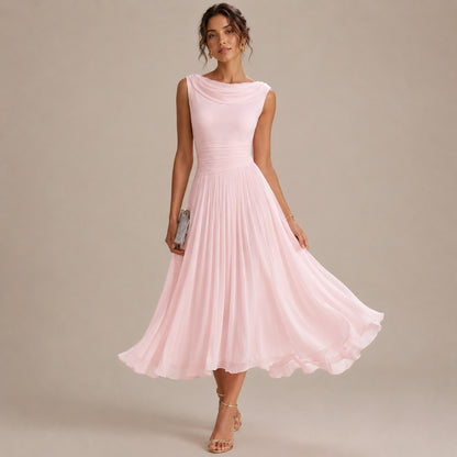 Cowl Neck Pleated Midi Dress