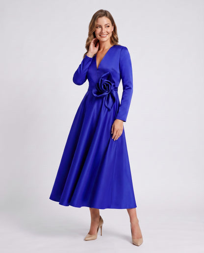 Satin Long Sleeve Midi Dress