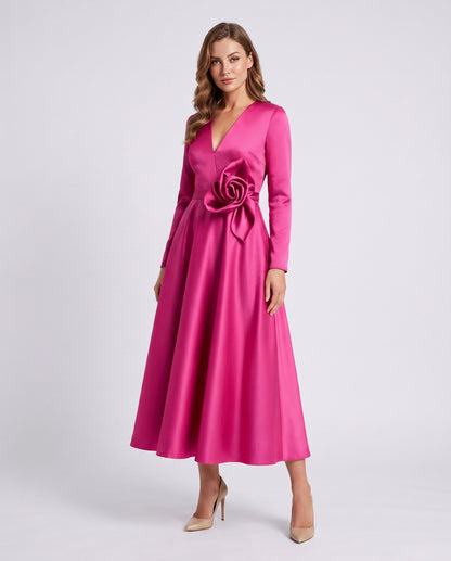 Satin Long Sleeve Midi Dress