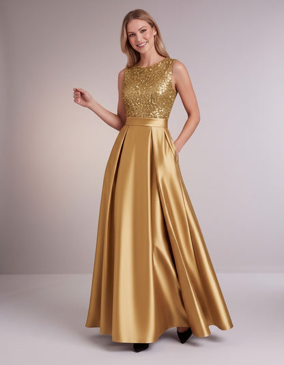 Sequin Pleated Ball Gown