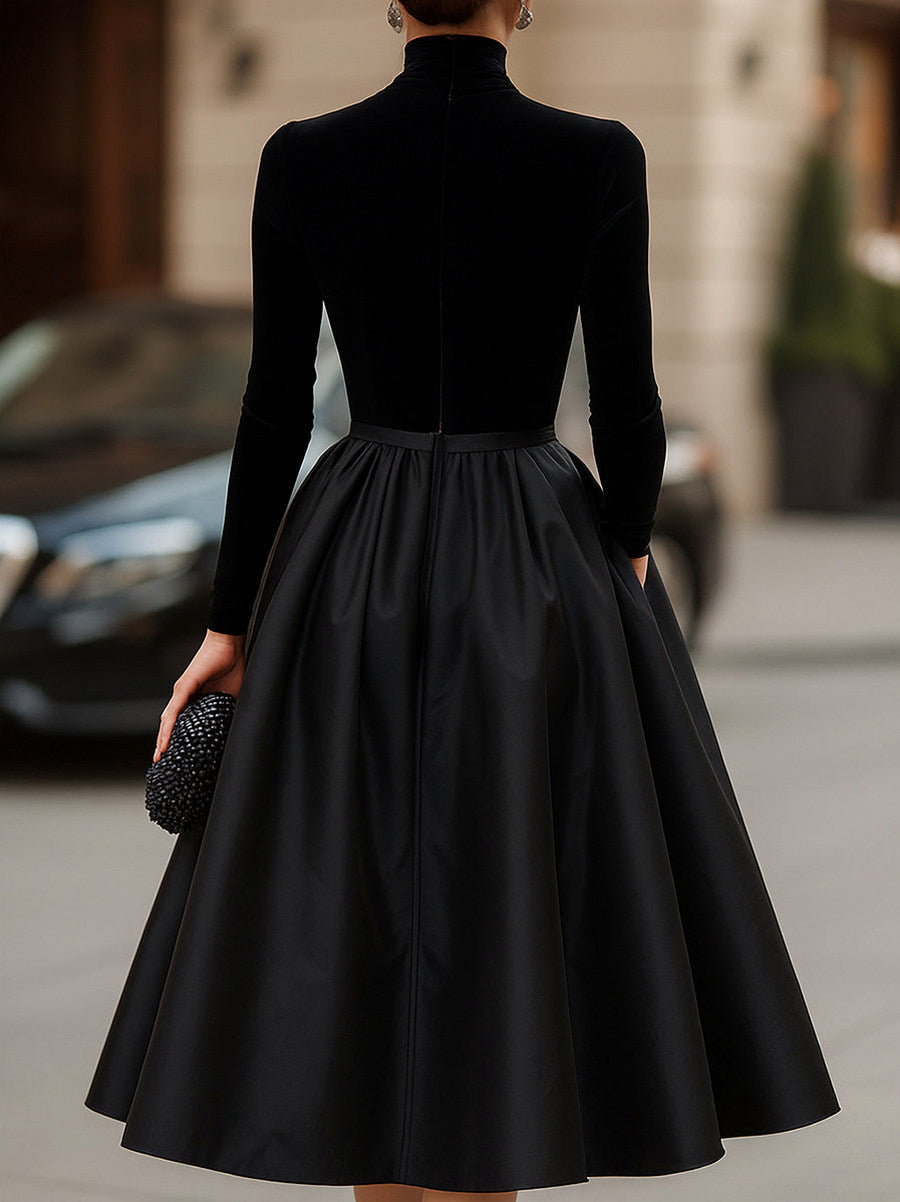 Velvet High Neck Midi Dress