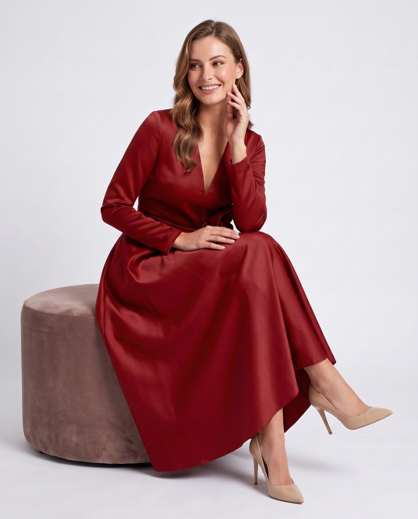 Satin Long Sleeve Midi Dress