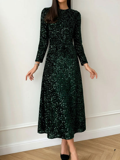 Sequin Long Sleeve Midi Dress