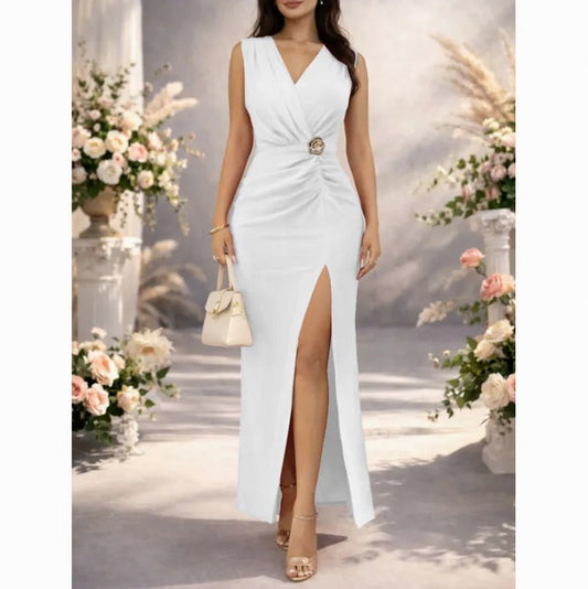Ruched V-Neck Maxi Dress