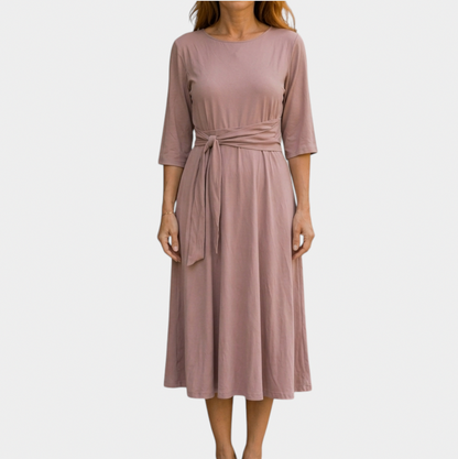 Belted 3/4 Sleeve Midi Dress