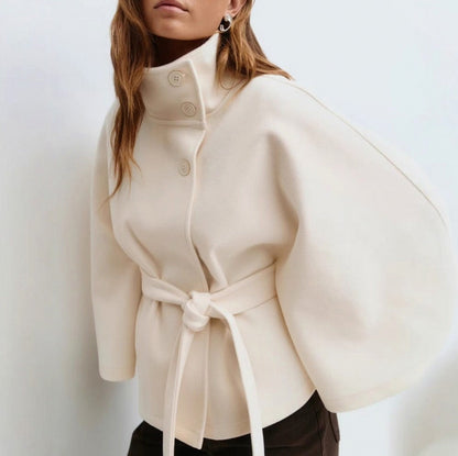 Wool High Neck Wrap Coat
