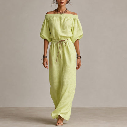 Linen Off Shoulder Maxi Dress