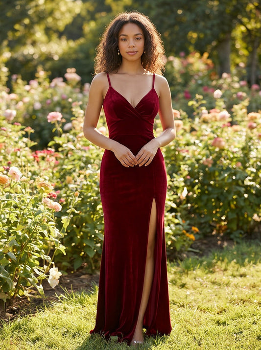 Velvet Spaghetti Strap Maxi Dress