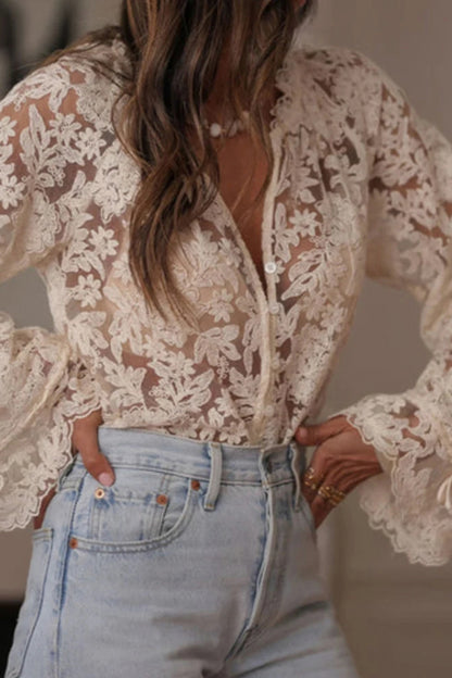 Lace Floral Long Sleeve Blouse