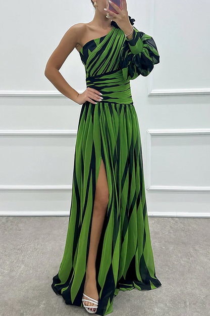 Chiffon One Shoulder Maxi Dress
