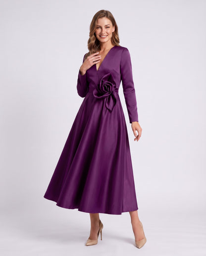 Satin Long Sleeve Midi Dress