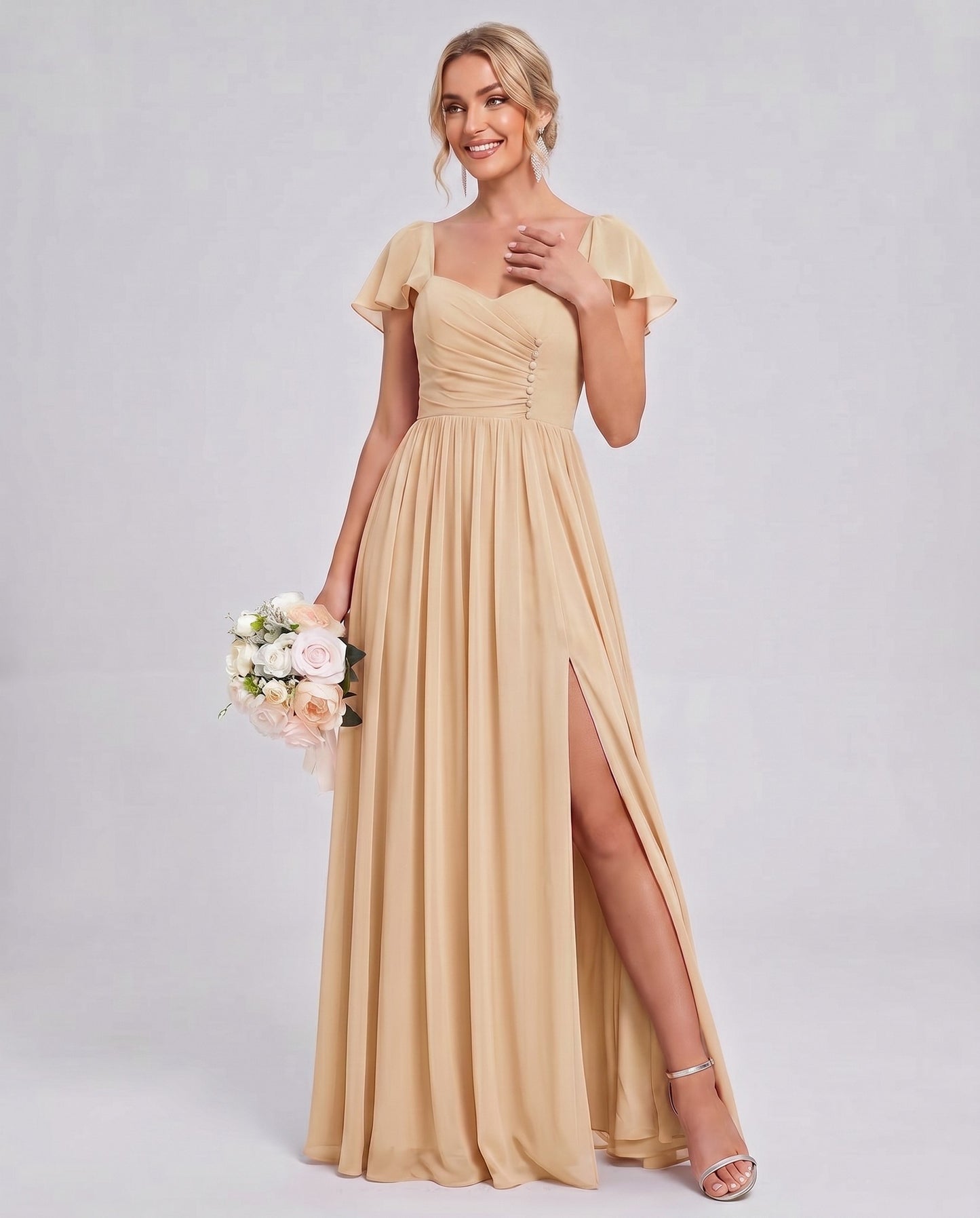 Chiffon Ruched Maxi Dress