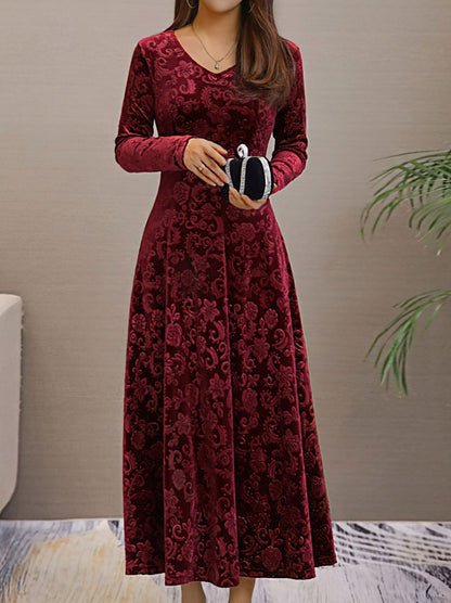 Textured Velvet Long Sleeve Maxi Dress