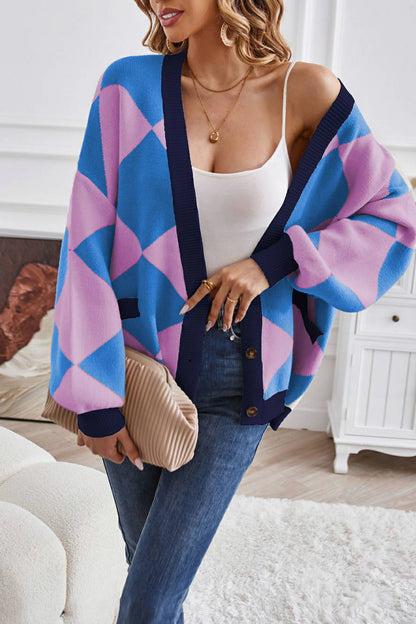 Geometric Knit Button Front Cardigan