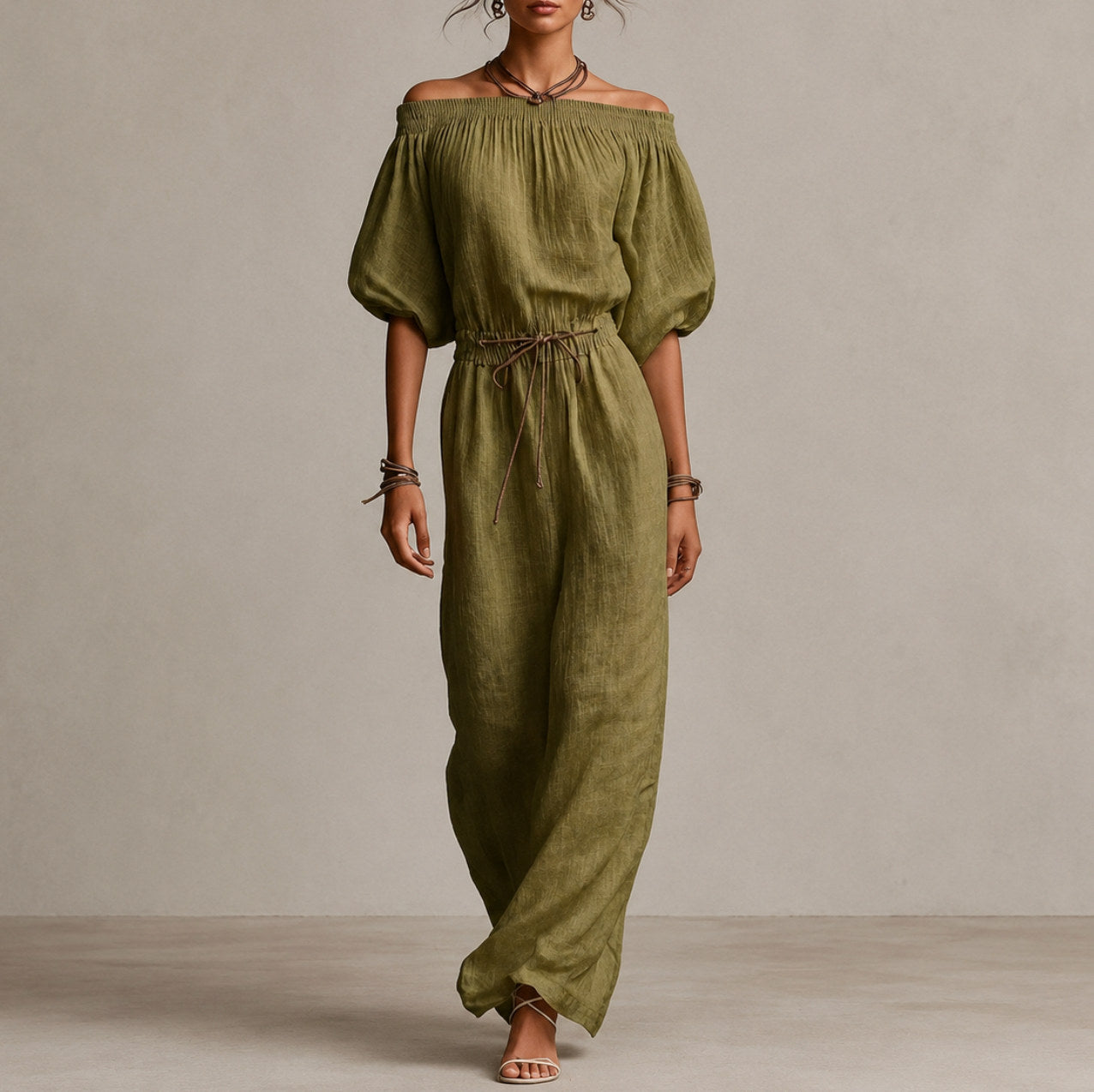 Linen Off Shoulder Maxi Dress