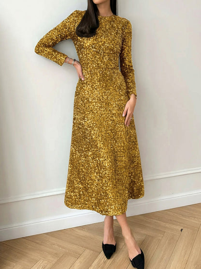 Sequin Long Sleeve Midi Dress