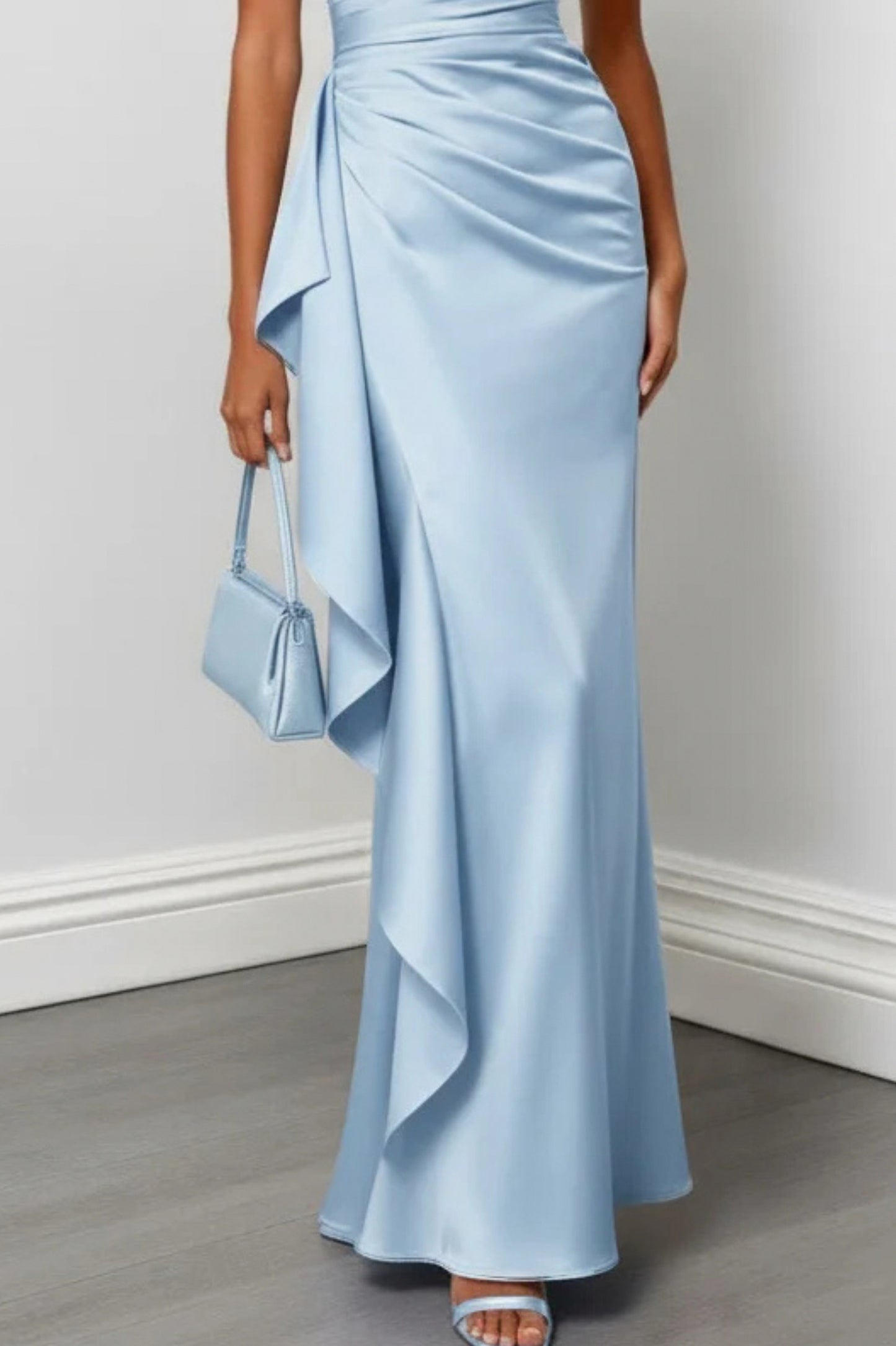 Satin One Shoulder Ruched Gown