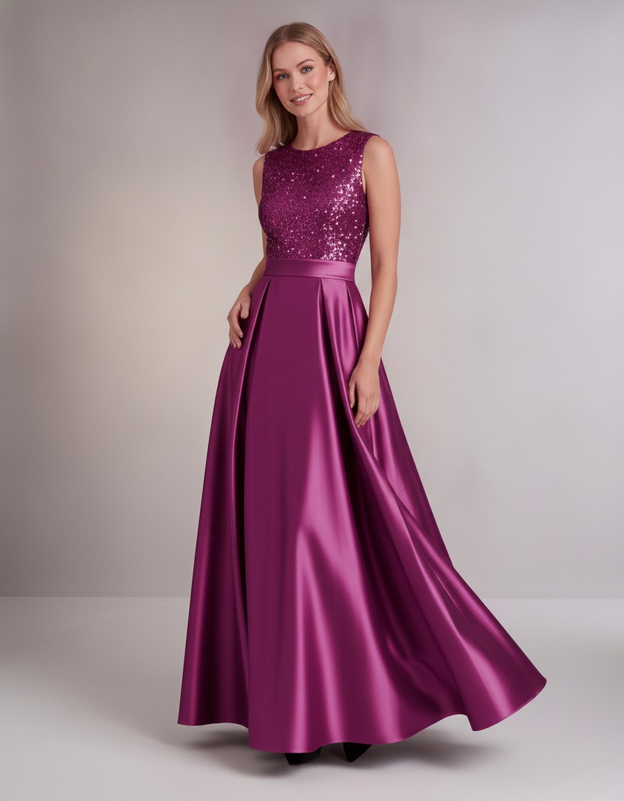 Sequin Pleated Ball Gown