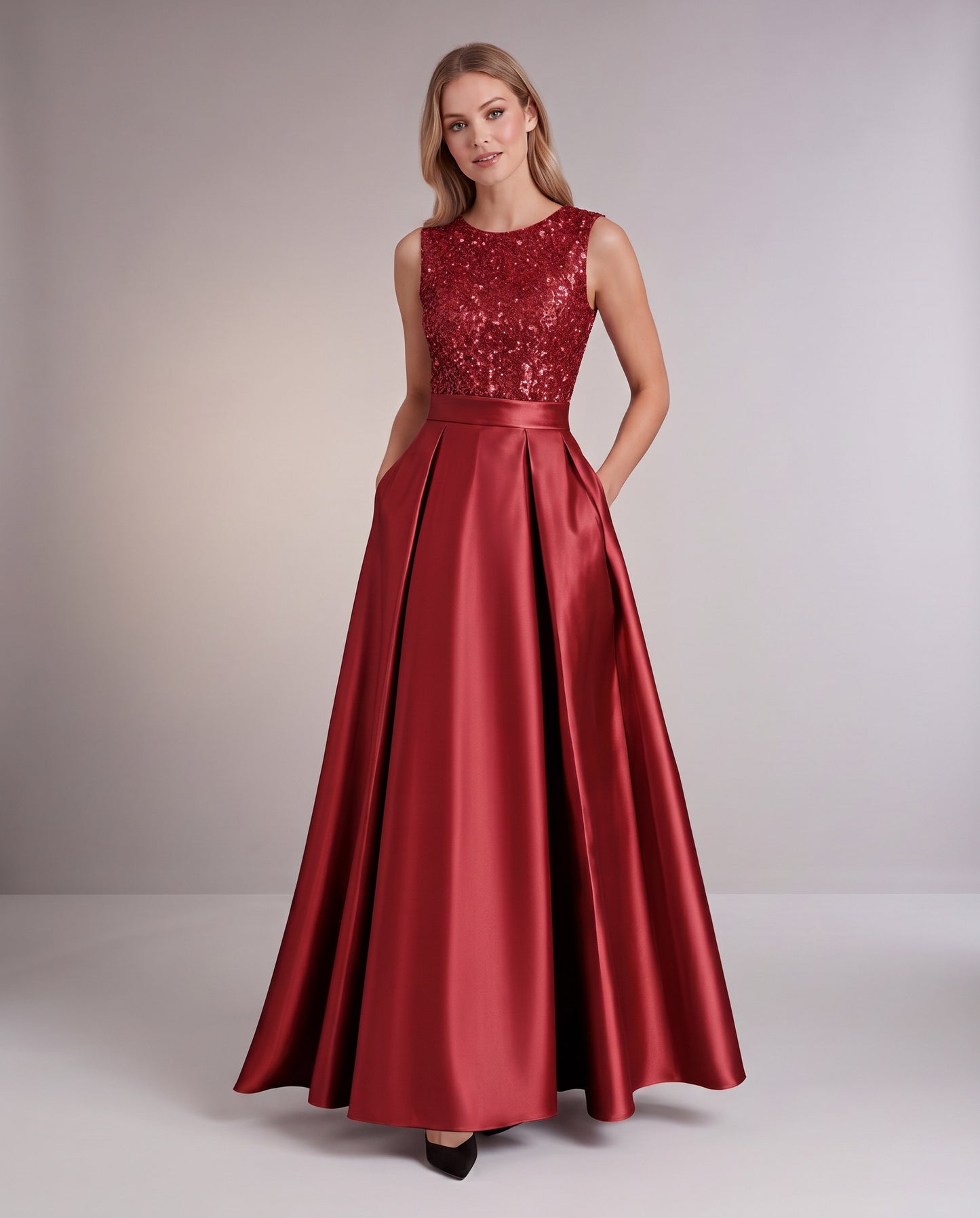 Sequin Pleated Ball Gown