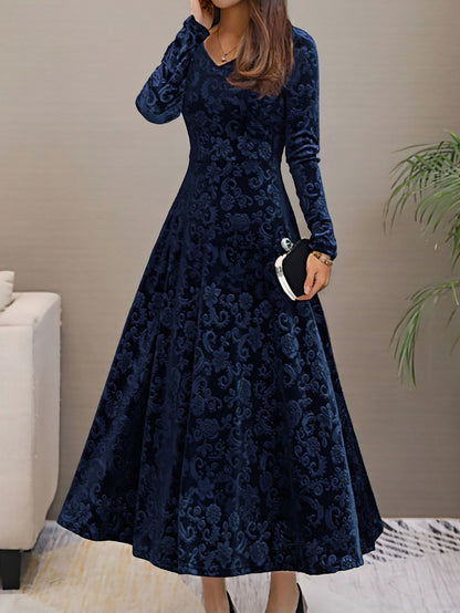 Textured Velvet Long Sleeve Maxi Dress